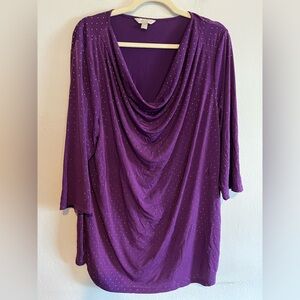 3/$20 Laura Ashley Purple Silver Studded Cowl Neck Half Sleeve Blouse 2XL